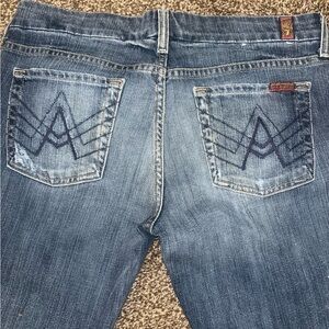7 For All Mankind "A" Pocket Flare Jeans Women's Size‎ 30 Blue Distressed
